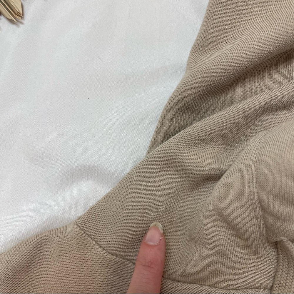 Eileen Fisher Organic Cotton Cropped Khaki Tan Raw Hem Lounge Hoodie Sweatshirt - Picture 7 of 10